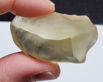 Libyan Desert Glass Impactite, Tektite- 23.5 Grams- Museum Quality Piece from Egypt- Silky Smooth, Palm Stone, Thumb Divot- G11