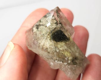 Garden Quartz Cluster from Brazil- 1.8 cm Tall- Scenic Mineral Inclusions, Stands Nicely, Lays on Palm- #2
