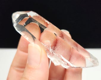 Starbrary Quartz Crystal 3in or 7.6cm Long- Corinto, Brazil- Facet Grade Pristine Water Clear, Silky, Etched Implanted Barnacle- EJ8