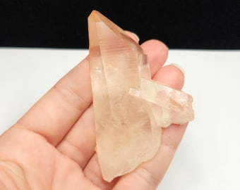 Old Stock Lemurian Seed Quartz: 7.6cm long-Light Pink, Interlocking Twin, Serra Do Cabral Mtns. Brazil- LA1