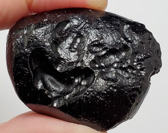 Tektite from Thailand- 40.7 Grams- Thailandite, Indochinite- Highly Sculpted Surface Texture, Palm Stone, Slightly Glossy- TY16