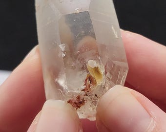 Lemurian Quartz with Mini Golden Child- 2.4 inch or 6 cm Long- Serra Do Cabral Brazil- Light Smoke Hue, 'Temple in the Mist"- RO16