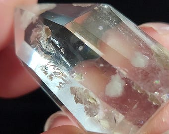 Polished Phantom Quartz: 1.4in or 3.7cm long- Unique Rainbow Mirror, Standing Petite Tower, Cubic Inclusion- R3