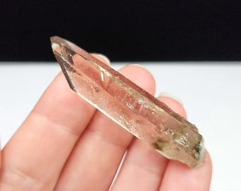 Natural Smokey Starbrary- 2.2in or 5.5cm long- Tomás Gonzaga, Brazil- Green Mossy Inclusions, Sparkle Barnacles, Time Line, 'Stardust'- B3