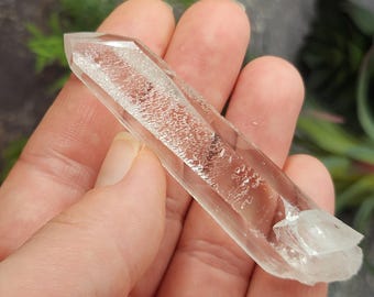 Starbrary Quartz Crystal- 2.9inch or 7.5cm Long- Zeca De Souza, Brazil- Rainbow Penetrating Barnacle Rare etchings on smooth side- J8