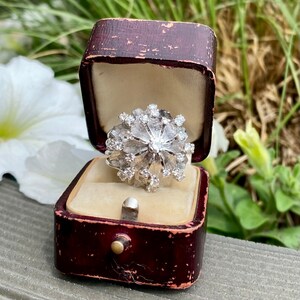 Vintage diamond floral bombe statement ring in 14k white gold