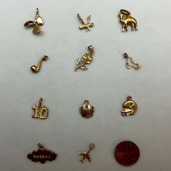 Vintage Solid Gold Charms and Pendants, Great for Charm Bracelets and Necklaces