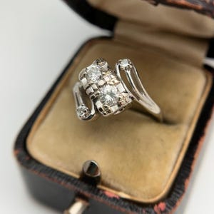 Vintage bypass design white gold diamond cocktail ring 14k white gold