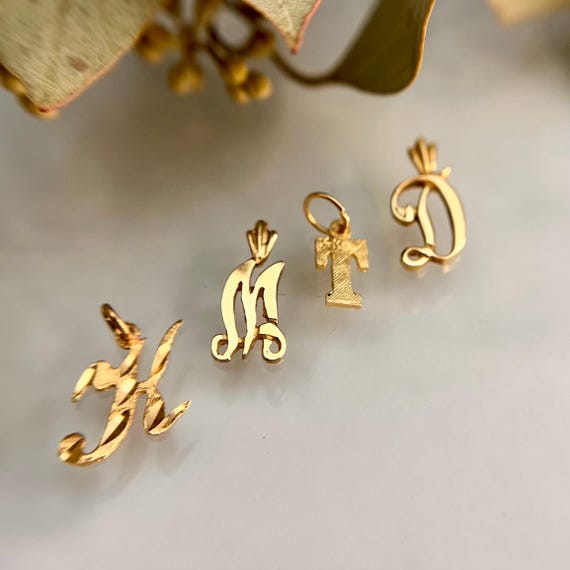 Assorted 14k Solid Gold vintage Initial Letter Pe… - image 1