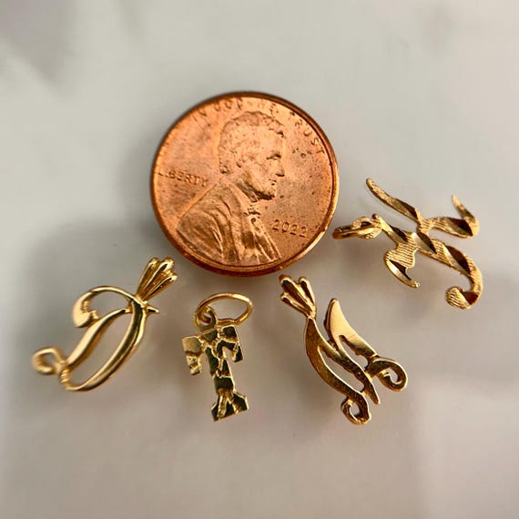 Assorted 14k Solid Gold vintage Initial Letter Pe… - image 6