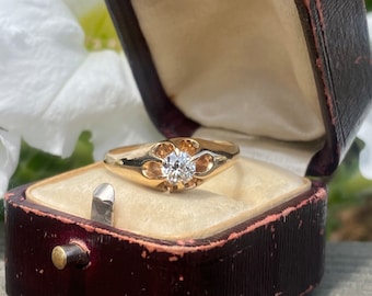 Antique European-Cut Diamond Solitaire Ring, 14k Yellow Gold