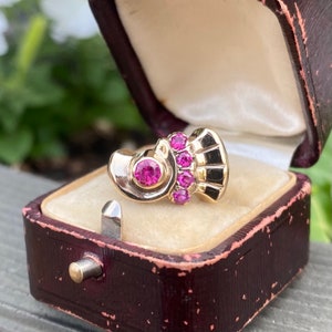 Antique Retro synth Pink Spinel cocktail ring circa 1940&#39;s in 10k yellow gold