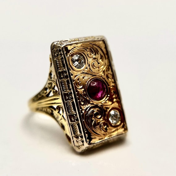 Antique cocktail ring with ruby and diamonds - image 6
