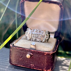Antique Art Deco diamond band cocktail ring in 14k white gold