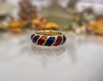 Vintage designer enamel band ring in 18k yellow gold by mid-century designer, Jules Brenner