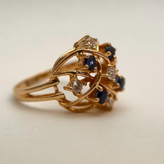 Vintage crosshatch design statement ring with dia… - image 4