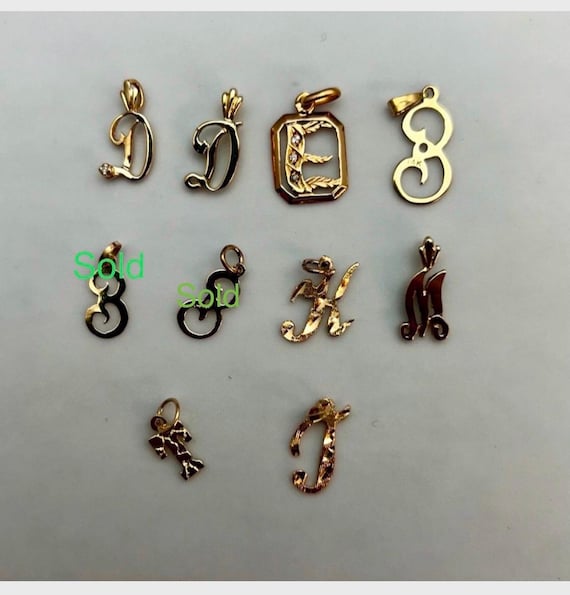 Assorted 14k Solid Gold vintage Initial Letter Pe… - image 5
