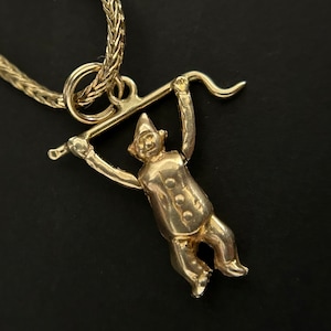 Vintage swinging trapeze artist charm pendant for necklace layering in 10k yellow gold
