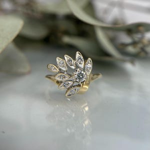 Vintage fan diamond cluster ring in 14k yellow gold