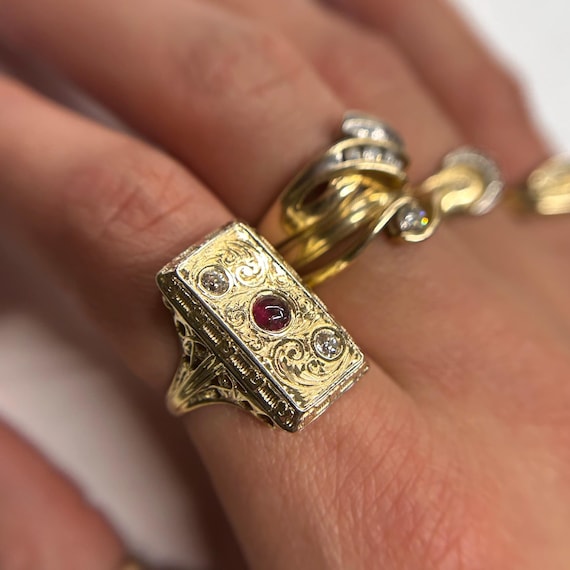 Antique cocktail ring with ruby and diamonds - image 4