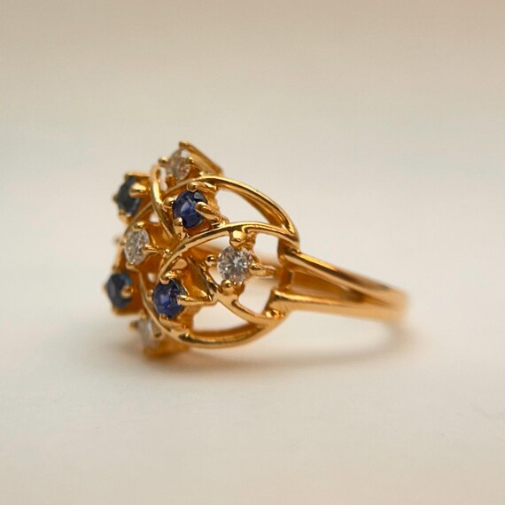 Vintage crosshatch design statement ring with dia… - image 5