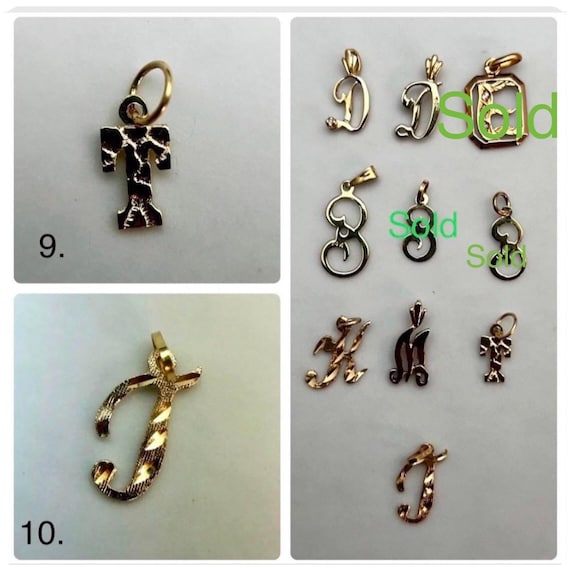Assorted 14k Solid Gold vintage Initial Letter Pe… - image 4