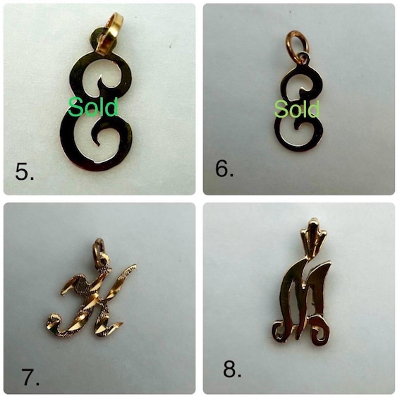 Assorted 14k Solid Gold vintage Initial Letter Pe… - image 3