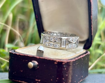 Vintage diamond eternity band ring in 14k white gold