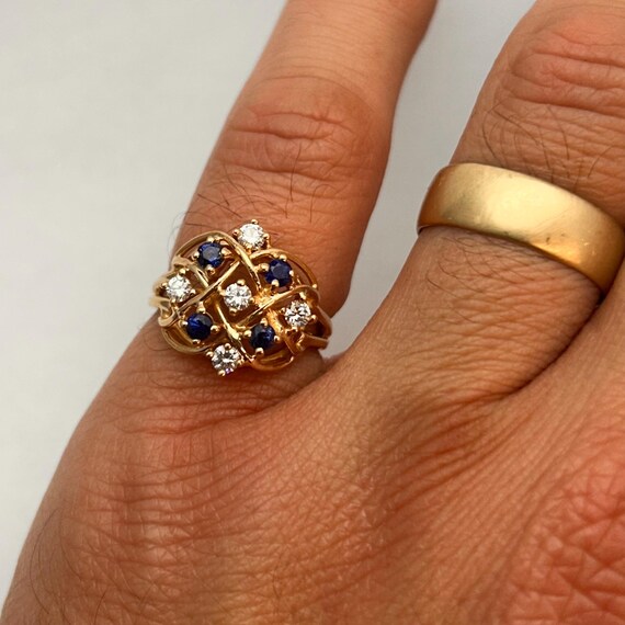 Vintage crosshatch design statement ring with dia… - image 9