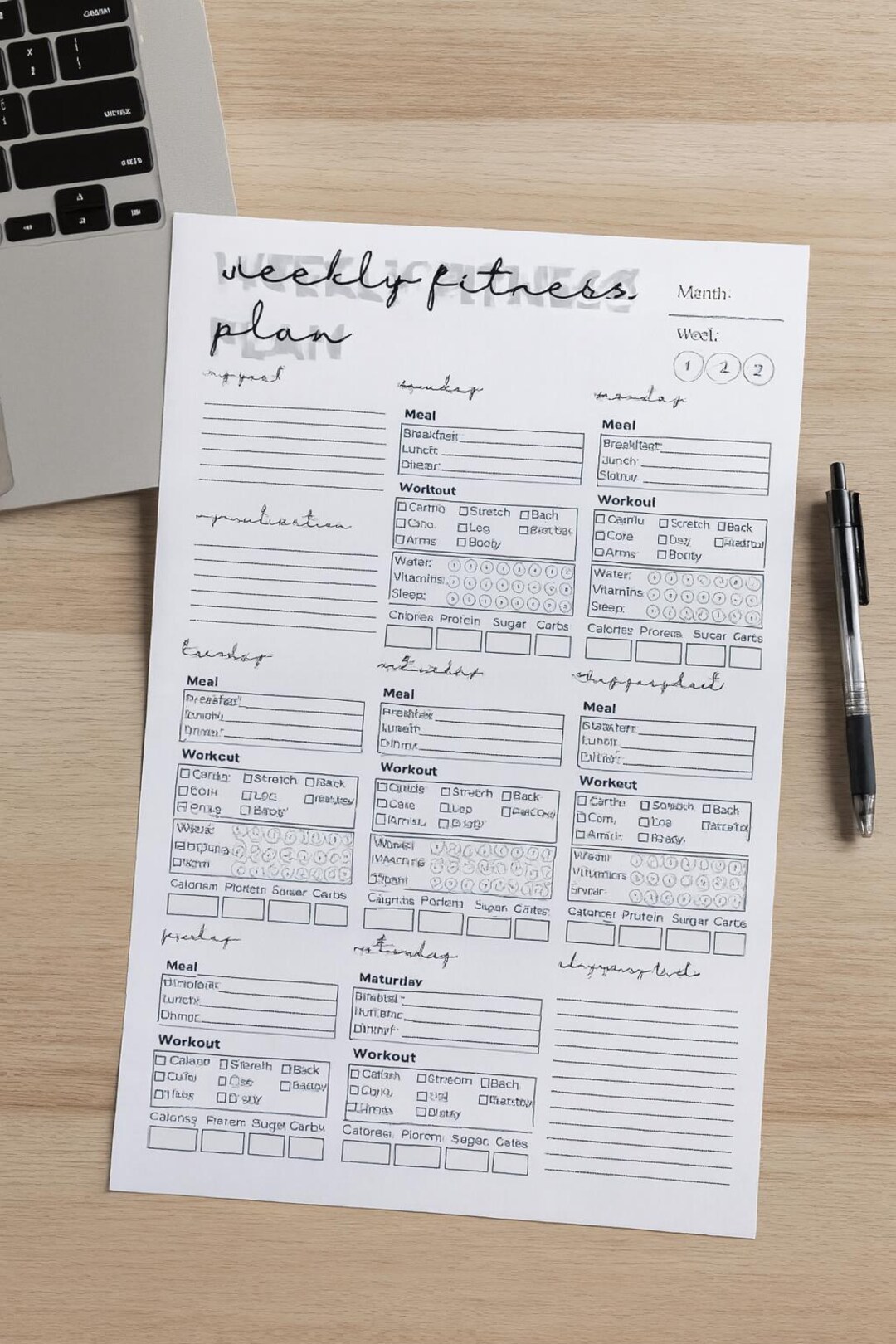 Weekly Fitness Planner | Printable Workout & Meal Tracker | Instant ...