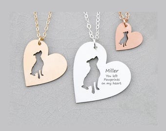 Pit Bull Love Heart: Personalized Sterling Silver Dog Memorial Necklace