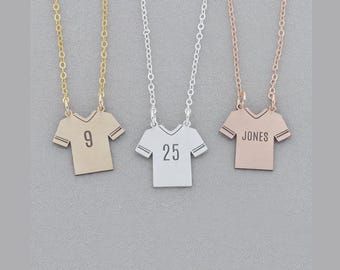 Football Mom Gift: Personalized Sports Jersey Necklace, Sterling Gold Filled
