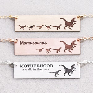Funny Mom Necklace • Raptor Dinosaur Mama Bar • Cute Mother New Baby Jewelry • Mamasaurus Prehistoric Pendant Archaeologist