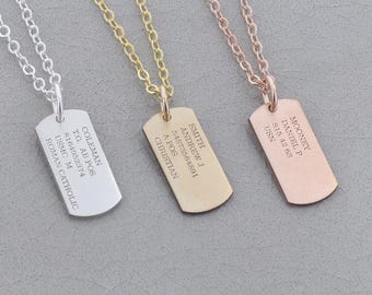 Personalized Military Dog Tag Necklace • Sterling Silver, Gold Filled