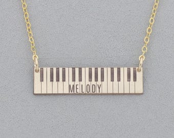 Custom Piano Necklace Horizontal Bar Engraved Name Music Teacher Gift