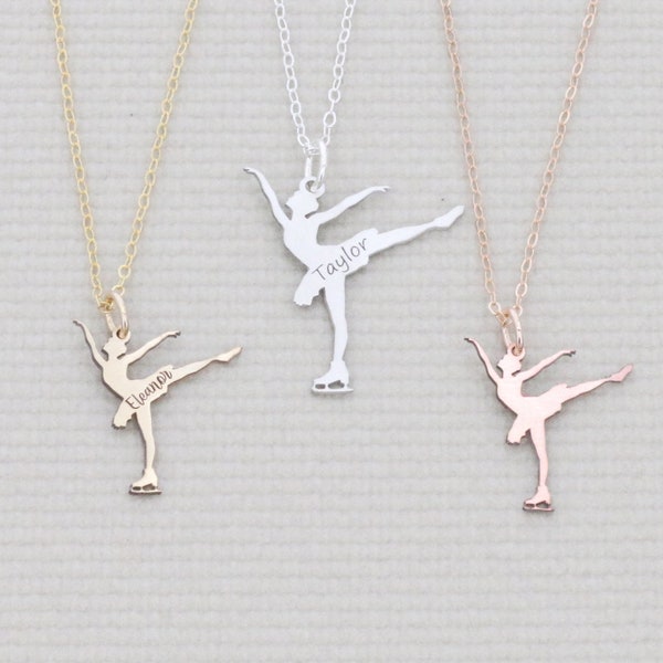 Figure Skating Necklace •  Little Girls Charm •  Engraved Ice Skater Gift •  Winter Sports Jewelry •  Elegant Girl Necklace Skate Lessons