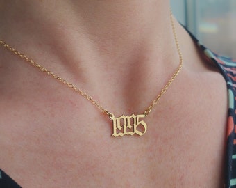 Gothic Year Necklace Custom Date Personalized Graduation Gift Memorial Date Birthdate Graduating Year Senior Necklace / • 14K Gold