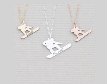 Sterling Silver Snowboard Necklace: Personalized Winter Sports Jewelry