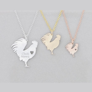 Personalized Rooster Necklace: Sterling Silver Chicken Pendant, Farm Animal Jewelry