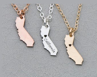 Colar personalizado com o símbolo do estado da Califórnia • Pingente CA em prata de lei
