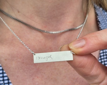 Collar con barra de firma en plata de ley: cadenas con capas y escritura a mano personalizada