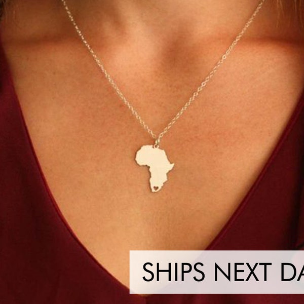 Africa Necklace •  Silver Africa Jewelry Travel Gift Wanderlust •  Gold Africa Pendant Gift Africa Charm Personalize Missionary Gift Ideas