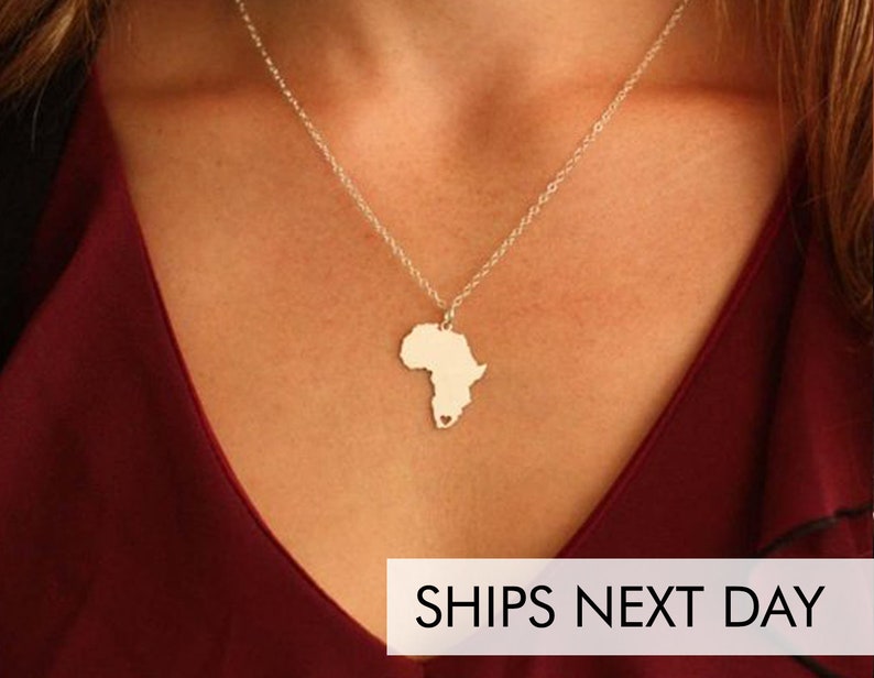 Africa Necklace   Silver Africa Jewelry Travel Gift Wanderlust   Gold Africa Pendant Gift Africa Charm Personalize Missionary Gift Ideas 