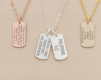 Military Dog Tag Necklace - Life Mantra Necklace - Wife Gift Tiny Quote Gift - Spouse Necklace - Personalized Book Quote Song Lyric Tiny Tag