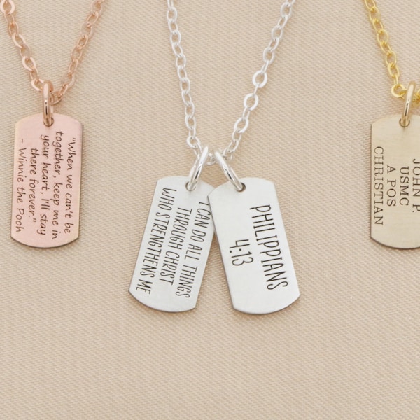 Military Dog Tag Necklace - Life Mantra Necklace - Wife Gift Tiny Quote Gift - Spouse Necklace - Personalized Book Quote Song Lyric Tiny Tag