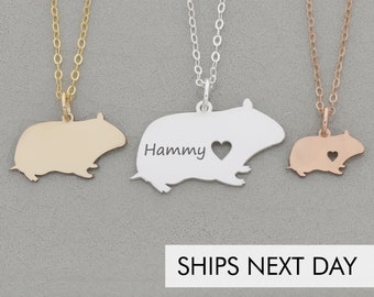 Hamster Necklace • Small Animal Pendant • Rodent Charm • Pet Hamster Lover Gift • Engraved Pet Name Jewelry • Golden Dwarf Girls Necklace