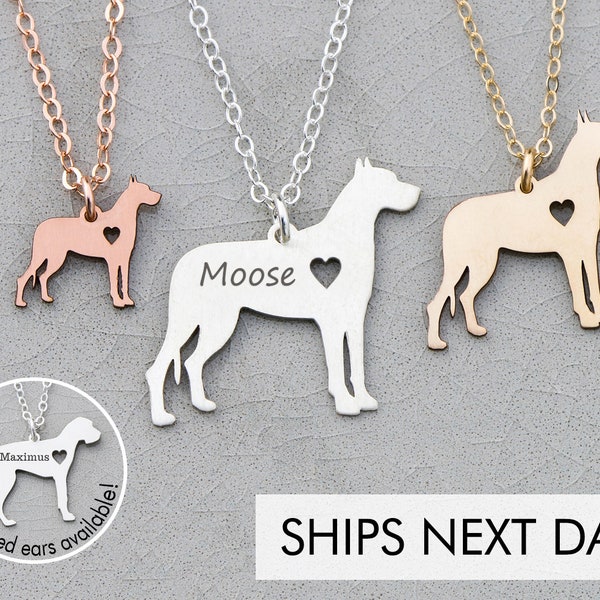 Great Dane Dog Necklace • Large Dog Breed Charm • Dog Jewelry •  Engraved Gold Pet •  Engraved Charm Memorial Charm Custom Birthday Charm