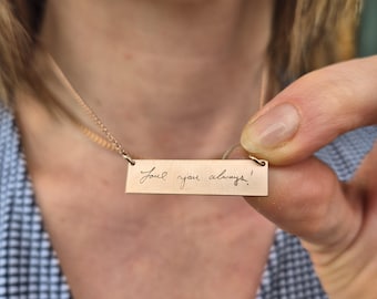 Collar personalizado con escritura a mano: barra de firma en oro rosa superpuesta