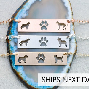 Personalized Pet Bar Jewelry Rose Gold Dog Bar Necklace Two Dogs Three Pets Pawprint Dog Lover Gift Custom Pet Lover Dog Breed image 1