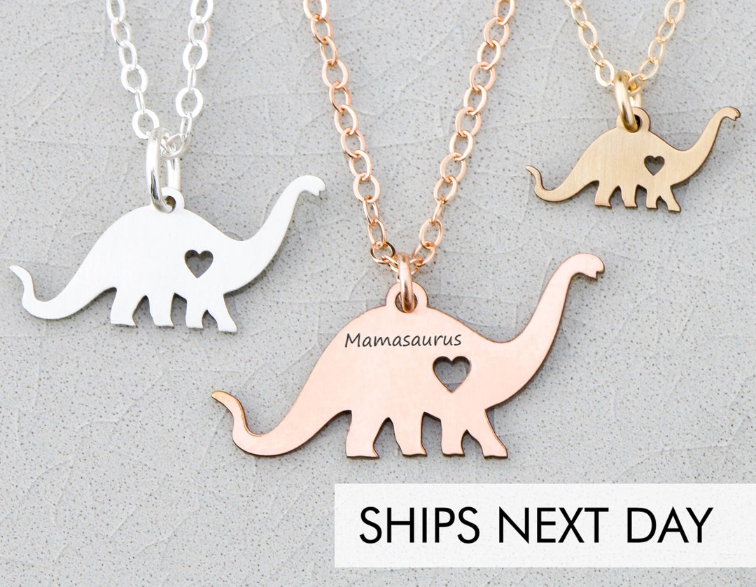 Dinosaur Necklace Mom Gift Dino Mother Child Charm Brachiosaurus